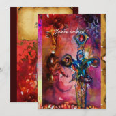 Invitation EXCALIBUR 1, rouge vif, parchemin rose violet (Devant / Derrière)