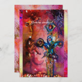 Invitation EXCALIBUR 1, rouge vif, rose pourpre (Devant / Derrière)