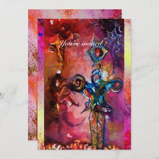 Invitation EXCALIBUR 1, rouge vif, rose pourpre (Devant / Derrière)