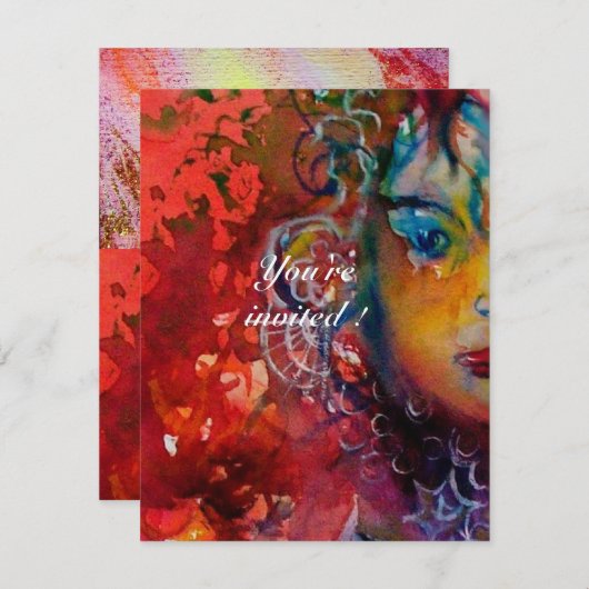 Invitation EXCALIBUR 2, rouge vif, rose violet (Devant / Derrière)