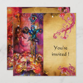 Invitation EXCALIBUR 3, rouge vif, parchemin violet rose (Devant / Derrière)