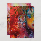 Invitation EXCALIBUR 3, rouge vif, rose violet (Devant / Derrière)