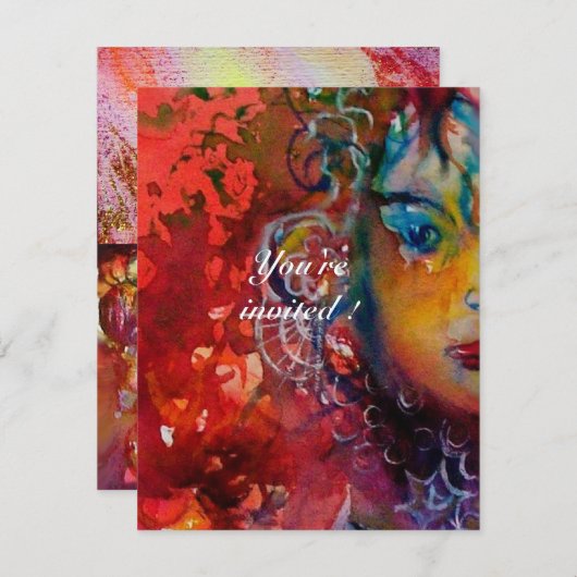 Invitation EXCALIBUR 3, rouge vif, rose violet (Devant / Derrière)