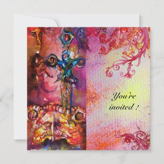 Invitation EXCALIBUR 3 , rouge vif , rose violet (Devant)