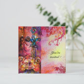 Invitation EXCALIBUR 3, rouge vif, violet rose (Debout devant)