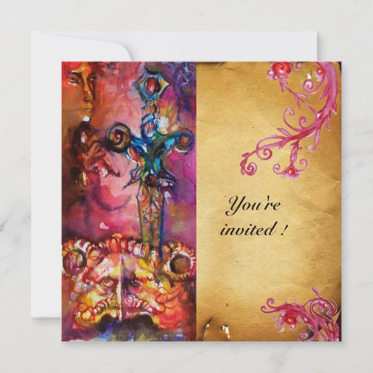 Invitation EXCALIBUR 3, rouge vif, violet rose (Devant)