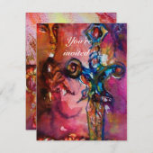 Invitation EXCALIBUR 4, rouge vif, violet rose (Devant / Derrière)