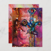 Invitation EXCALIBUR 5, rouge vif, rose violet (Devant / Derrière)