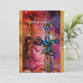 Invitation EXCALIBUR ÉPÉE MAGIQUE Rouge Violet Fantastique (Debout devant)