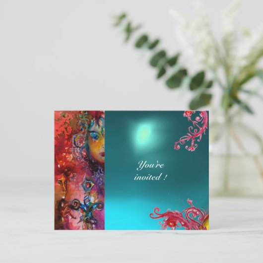 Invitation EXCALIBUR gemme rouge vif , rose bleu orange bleu (Debout devant)