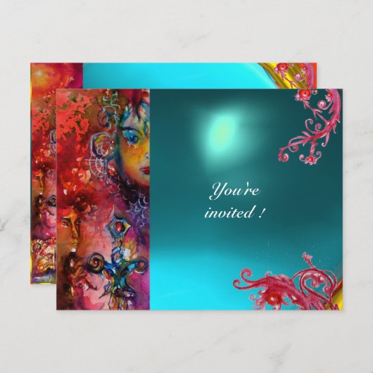 Invitation EXCALIBUR gemme rouge vif , rose bleu orange bleu (Devant / Derrière)