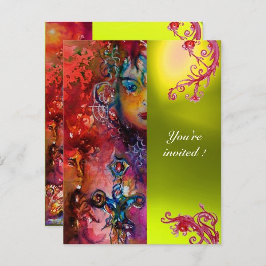 Invitation EXCALIBUR gemme rouge vif, rose bleu orange jaune (Devant / Derrière)