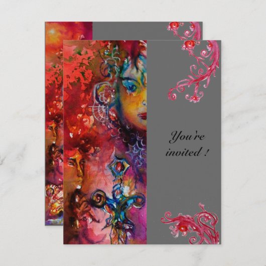 Invitation EXCALIBUR, gris rouge vif (Devant / Derrière)