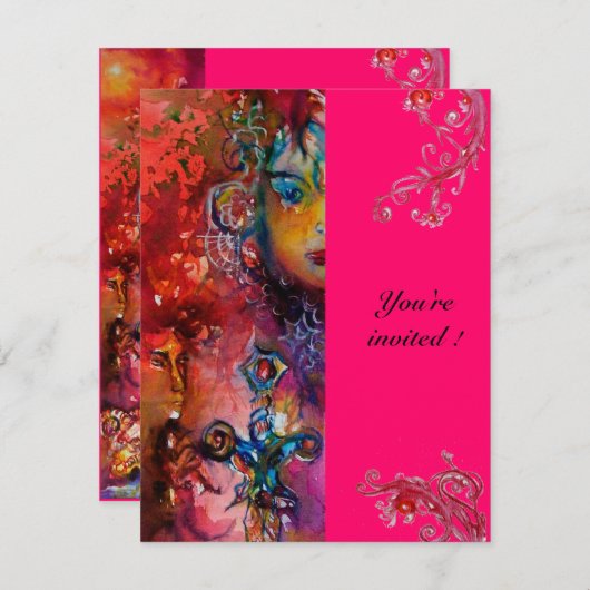 Invitation EXCALIBUR rose fuchsia vif rose violet blanc (Devant / Derrière)