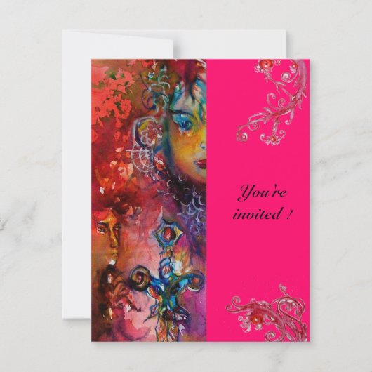 Invitation EXCALIBUR rouge fuchsia vif rose violet blanc (Devant)