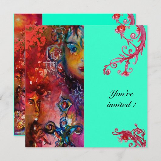 Invitation EXCALIBUR, rouge vif, bleu (Devant / Derrière)