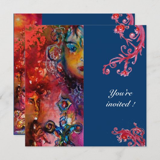 Invitation EXCALIBUR , rouge vif , bleu (Devant / Derrière)