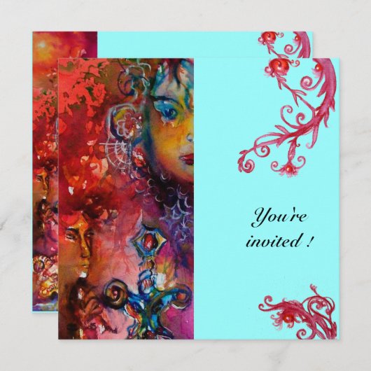 Invitation EXCALIBUR, rouge vif, bleu (Devant / Derrière)