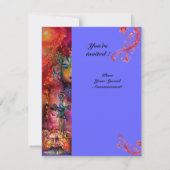 Invitation EXCALIBUR, rouge vif, bleu pourpre fuchsia jaune (Dos)