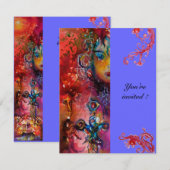 Invitation EXCALIBUR, rouge vif, bleu pourpre fuchsia jaune (Devant / Derrière)