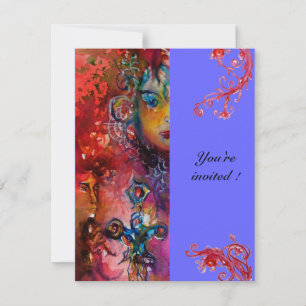 Invitation EXCALIBUR, rouge vif, bleu pourpre fuchsia jaune