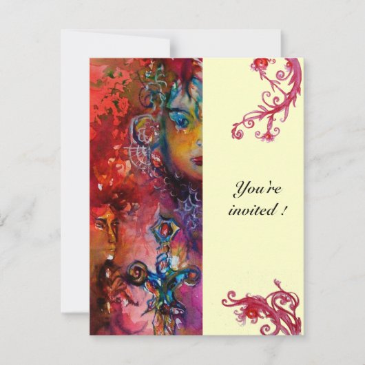 Invitation EXCALIBUR, rouge vif, bleu rose jaune (Devant)