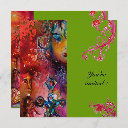 Invitation EXCALIBUR, rouge vif, gris (Devant / Derrière)