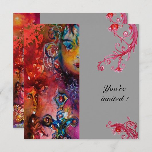 Invitation EXCALIBUR, rouge vif, gris (Devant / Derrière)