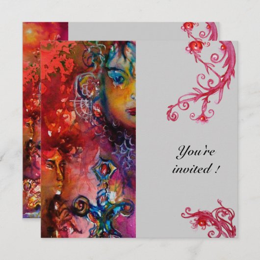 Invitation EXCALIBUR, rouge vif, gris (Devant / Derrière)