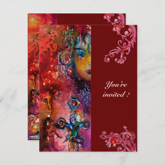 Invitation EXCALIBUR, rouge vif, noir (Devant / Derrière)