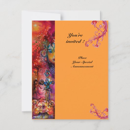Invitation EXCALIBUR, rouge vif, orange rose (Dos)
