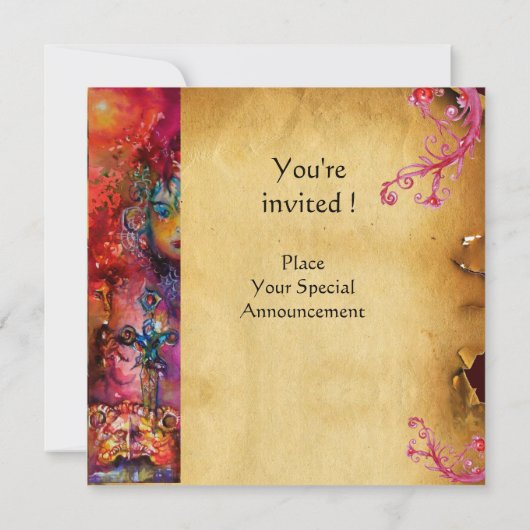 Invitation EXCALIBUR, rouge vif, parchemin violet rose (Dos)