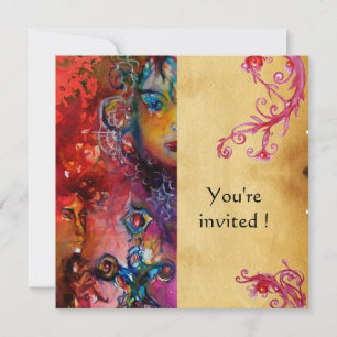 Invitation EXCALIBUR, rouge vif, parchemin violet rose