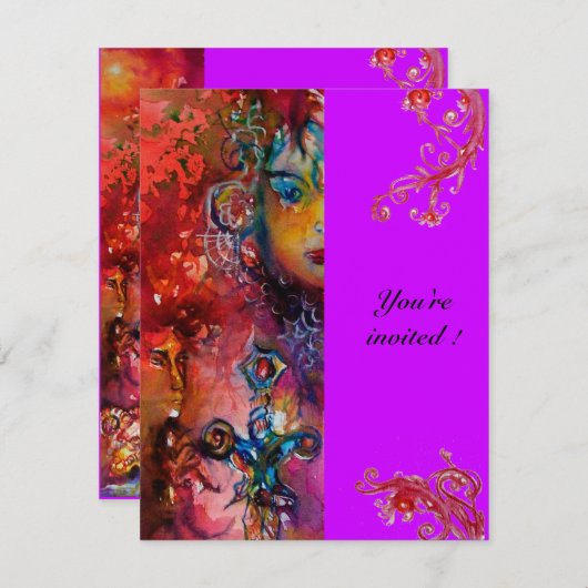 Invitation EXCALIBUR, rouge vif, pourpre (Devant / Derrière)