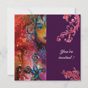 Invitation EXCALIBUR rouge vif pourpre fuchsia bleu jaune