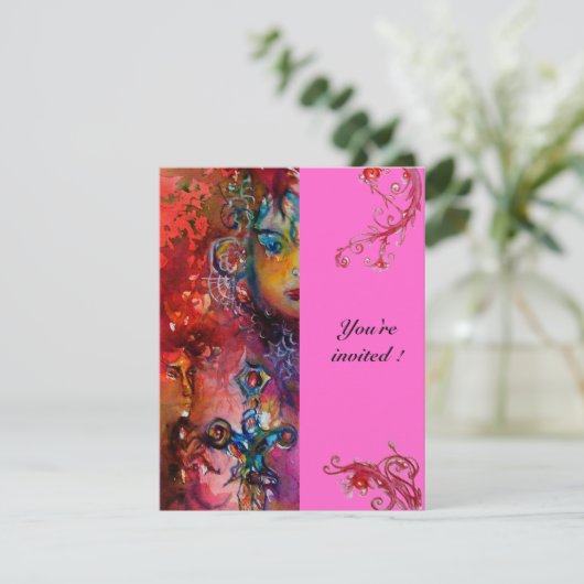 Invitation EXCALIBUR, rouge vif, rose (Debout devant)