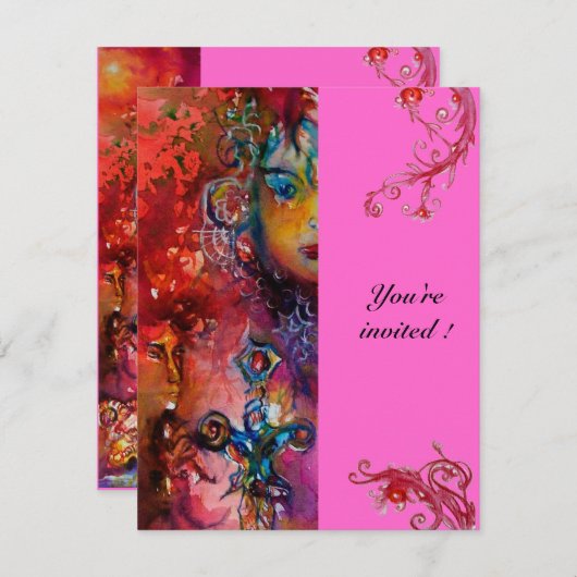 Invitation EXCALIBUR, rouge vif, rose (Devant / Derrière)