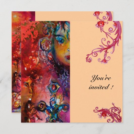 Invitation EXCALIBUR, rouge vif, rose (Devant / Derrière)