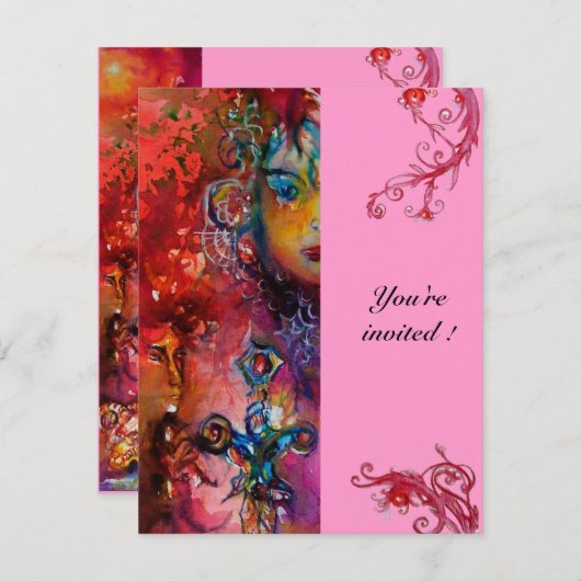 Invitation EXCALIBUR, rouge vif, rose (Devant / Derrière)