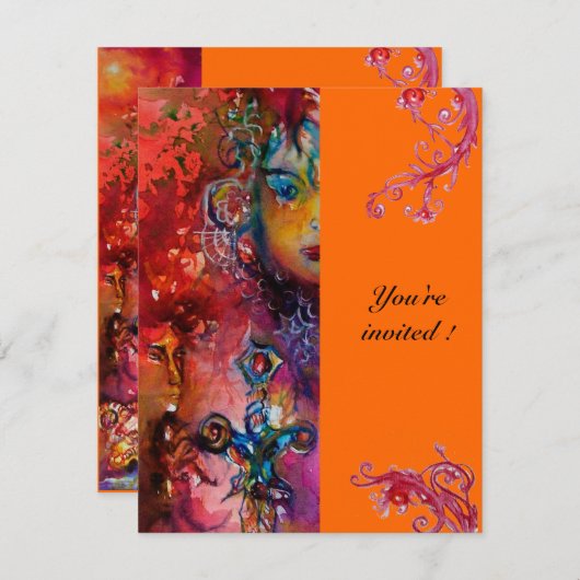 Invitation EXCALIBUR, rouge vif, rose (Devant / Derrière)