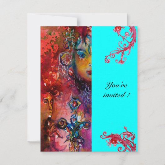 Invitation EXCALIBUR, rouge vif, rose bleu (Devant)