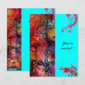 Invitation EXCALIBUR, rouge vif, rose bleu (Devant / Derrière)