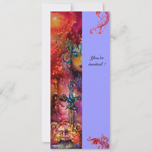Invitation EXCALIBUR , rouge vif , rose bleu (Devant)
