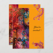 Invitation EXCALIBUR, rouge vif, rose bleu (Devant / Derrière)