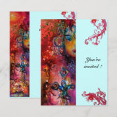 Invitation EXCALIBUR, rouge vif, rose bleu (Devant / Derrière)