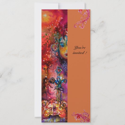 Invitation EXCALIBUR, rouge vif, rose bleu jaune (Devant)