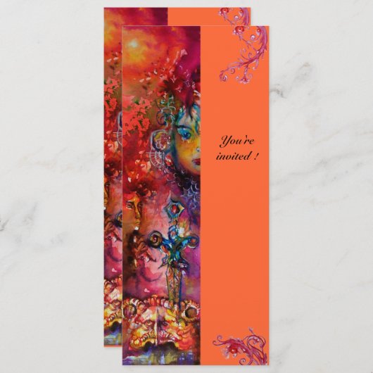 Invitation EXCALIBUR, rouge vif, rose bleu jaune (Devant / Derrière)