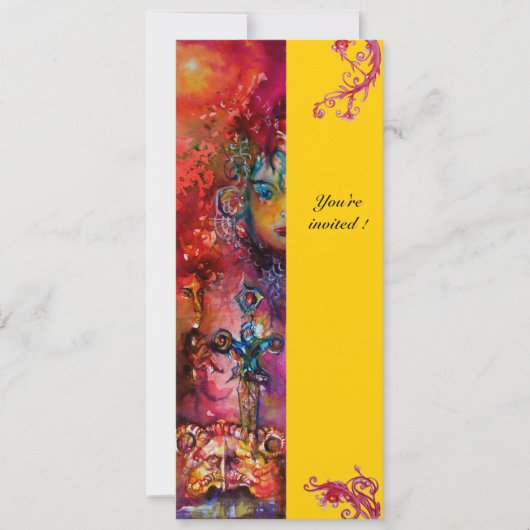 Invitation EXCALIBUR, rouge vif, rose bleu jaune (Devant)