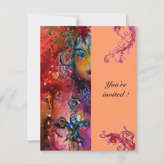Invitation EXCALIBUR , rouge vif , rose bleu orange (Devant)