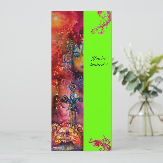 Invitation EXCALIBUR , rouge vif , rose bleu vert (Debout devant)